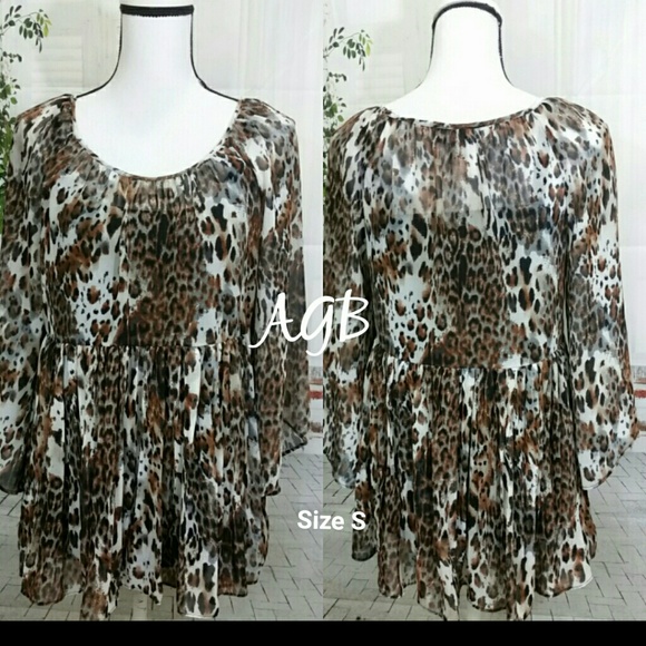 AGB Leopard Tunic Top Size S Brown - Picture 2 of 8